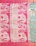 Elegant Mangalagiri Semi Silk Saree with Hand-painted Kalamkari Floral Motifs - Blue-Pallu
