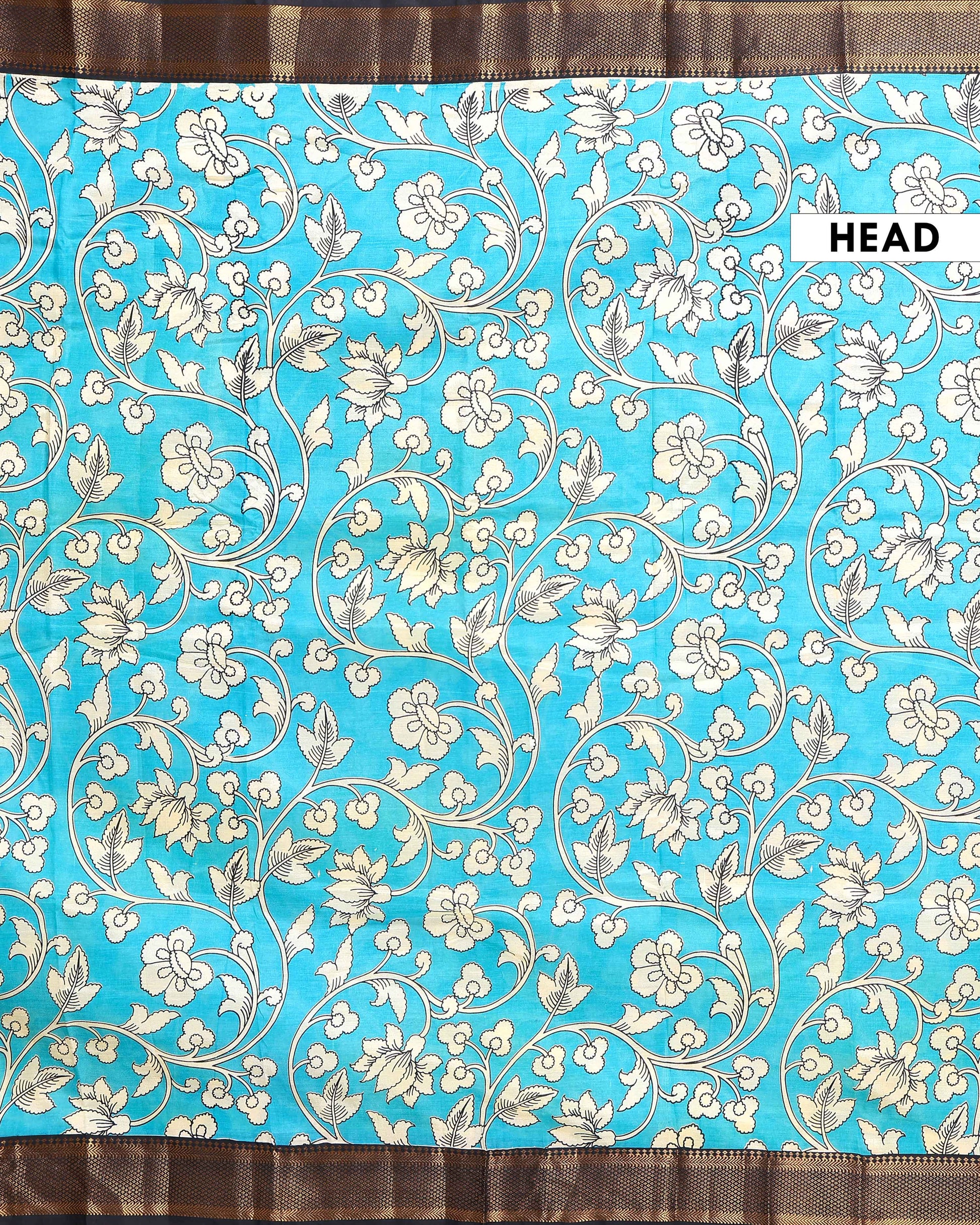 Elegant Mangalagiri Semi Silk Saree with Traditional Floral and  Contrast Zari Border - Blue-Head