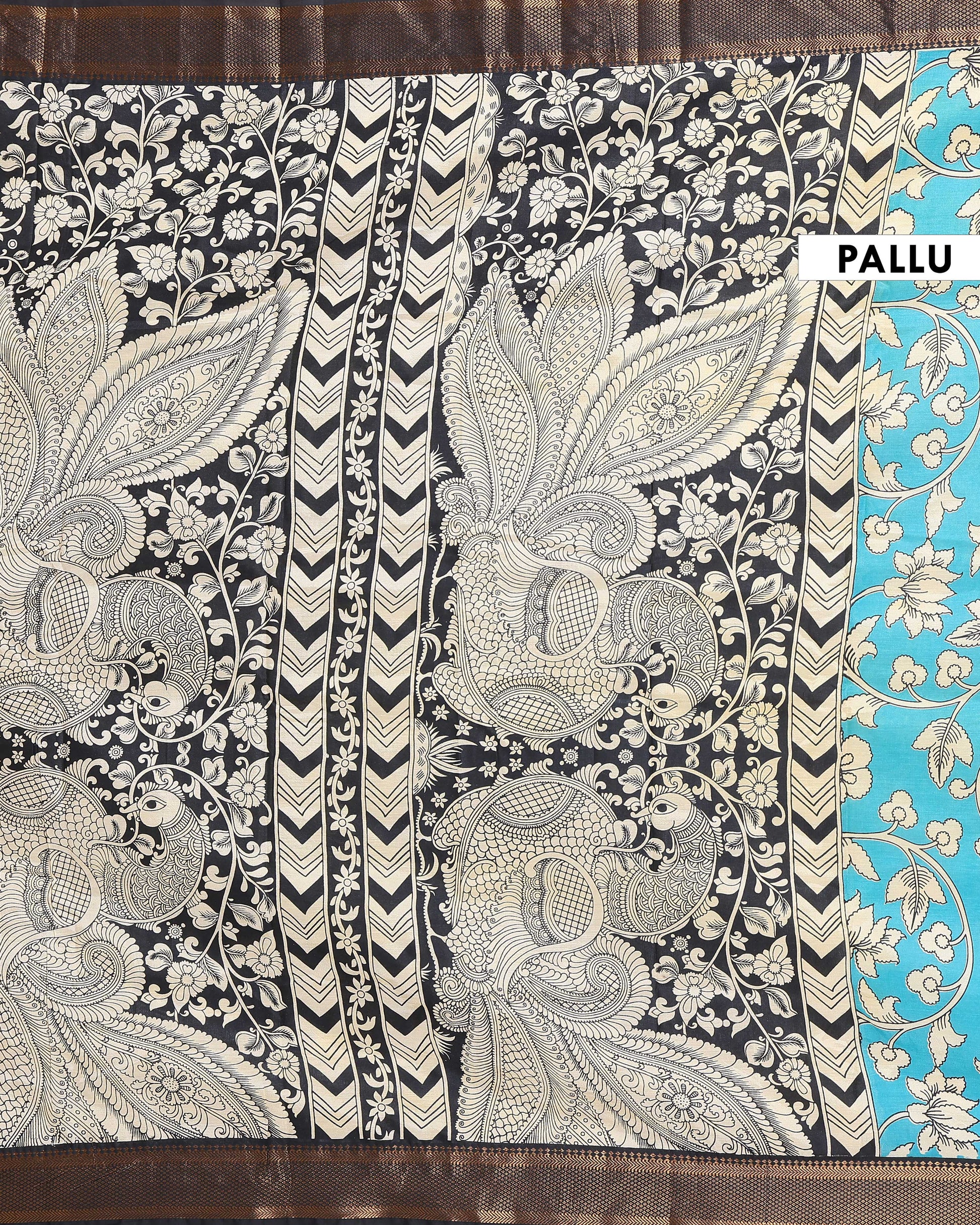 Elegant Mangalagiri Semi Silk Saree with Traditional Floral and  Contrast Zari Border - Blue-PALLU