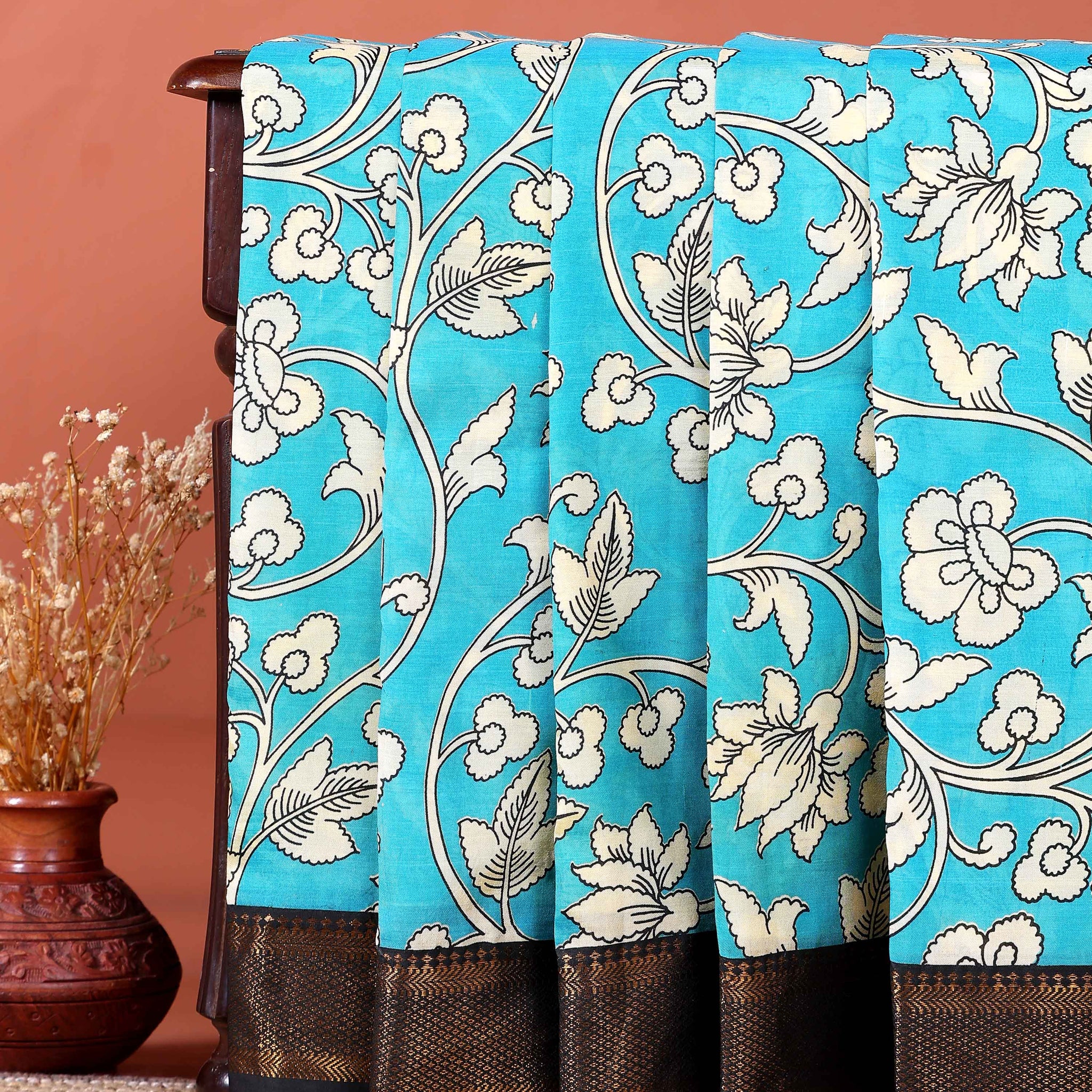 Elegant Mangalagiri Semi Silk Saree with Traditional Floral and  Contrast Zari Border - Blue