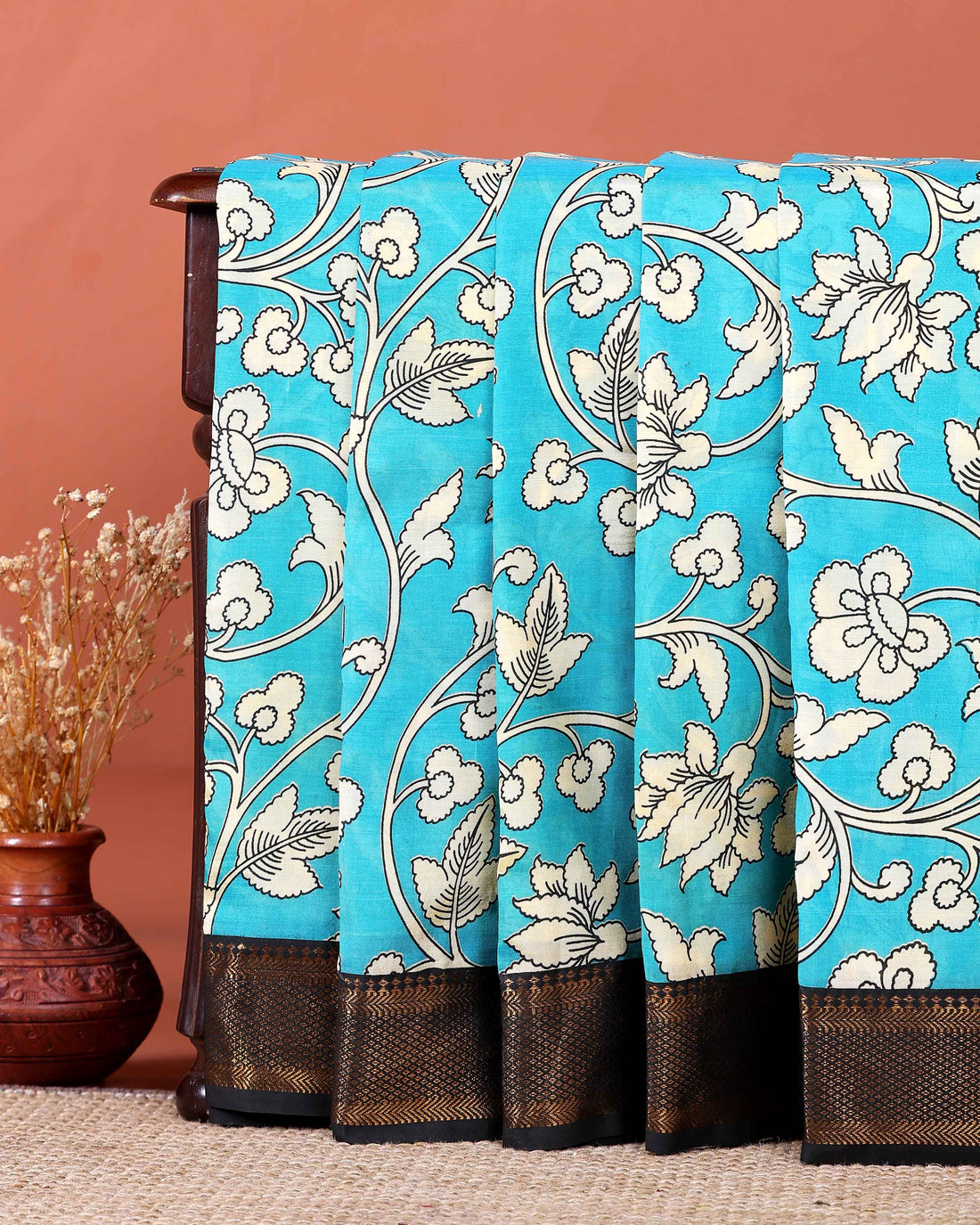 Elegant Mangalagiri Semi Silk Saree with Traditional Floral and  Contrast Zari Border - Blue