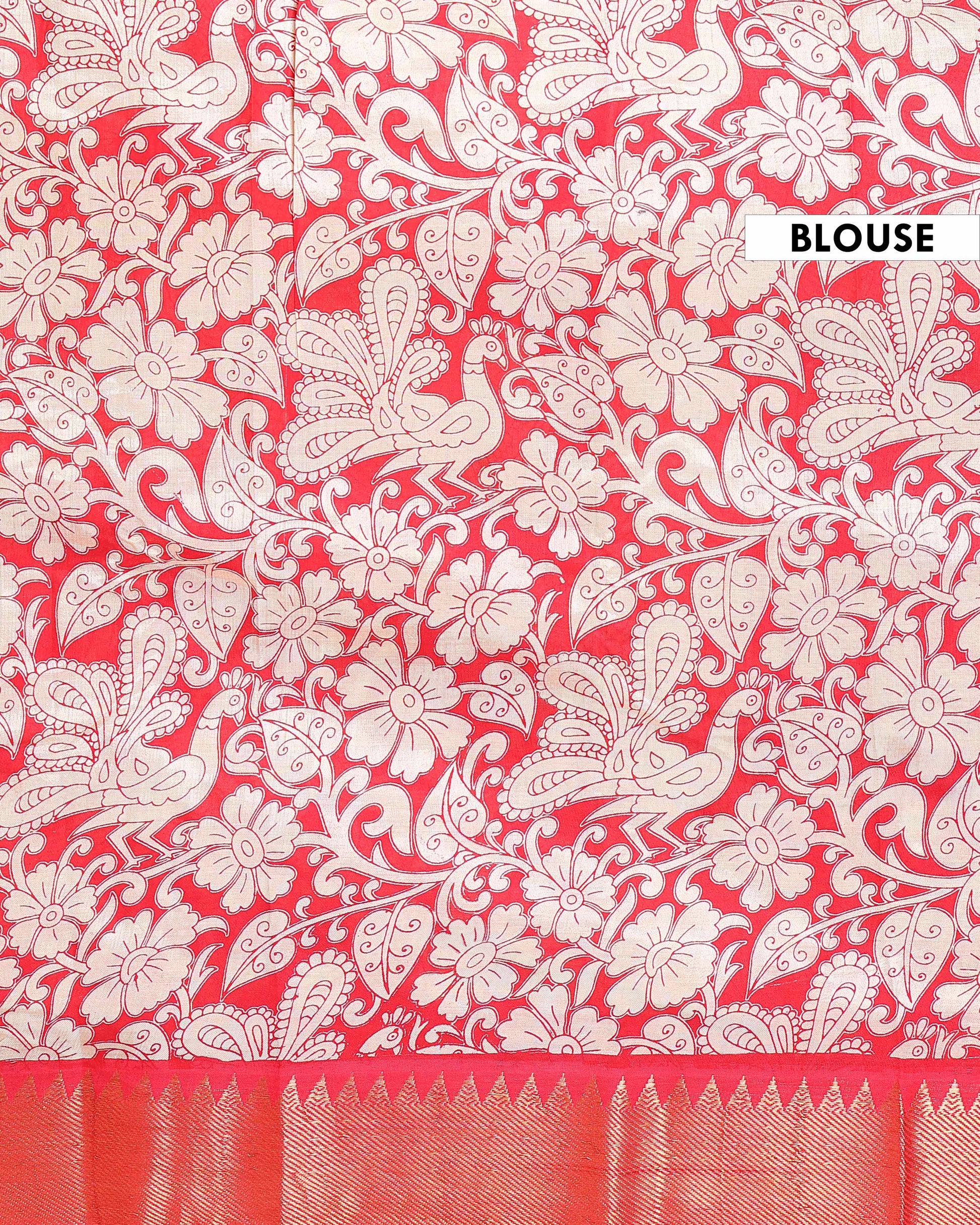 Elegant Mangalagiri Semi Silk Saree with Traditional Kalamkari-Inspired Motifs - Blue-Blouse