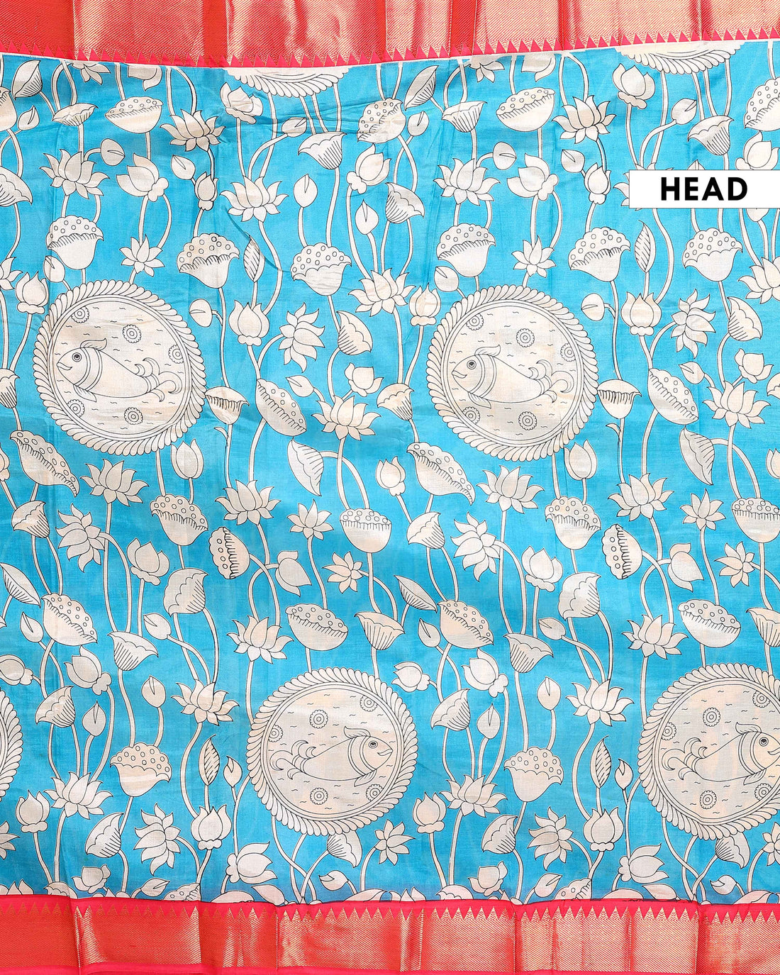 Elegant Mangalagiri Semi Silk Saree with Traditional Kalamkari-Inspired Motifs - Blue