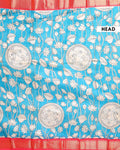 Elegant Mangalagiri Semi Silk Saree with Traditional Kalamkari-Inspired Motifs - Blue-Head