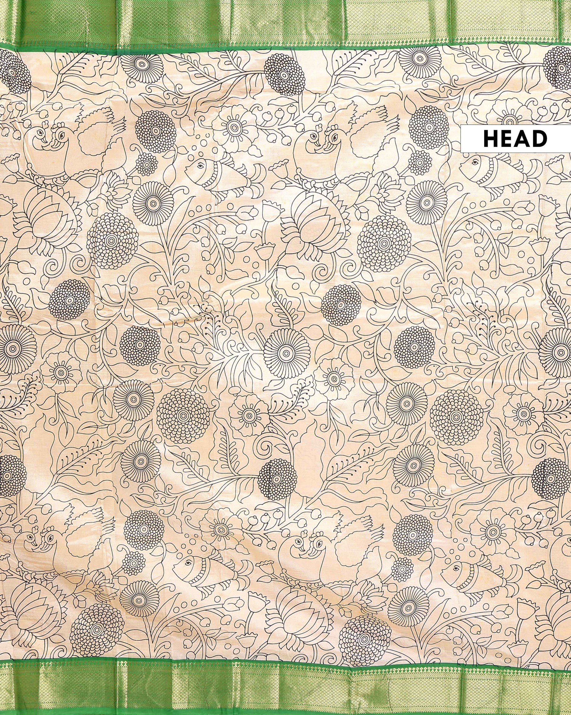 Elegant Mangalagiri Semi Silk Saree with Traditional Kalamkari-Inspired Motifs - Sandal-Head