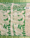 Elegant Mangalagiri Semi Silk Saree with Traditional Kalamkari-Inspired Motifs - Sandal-Pallu