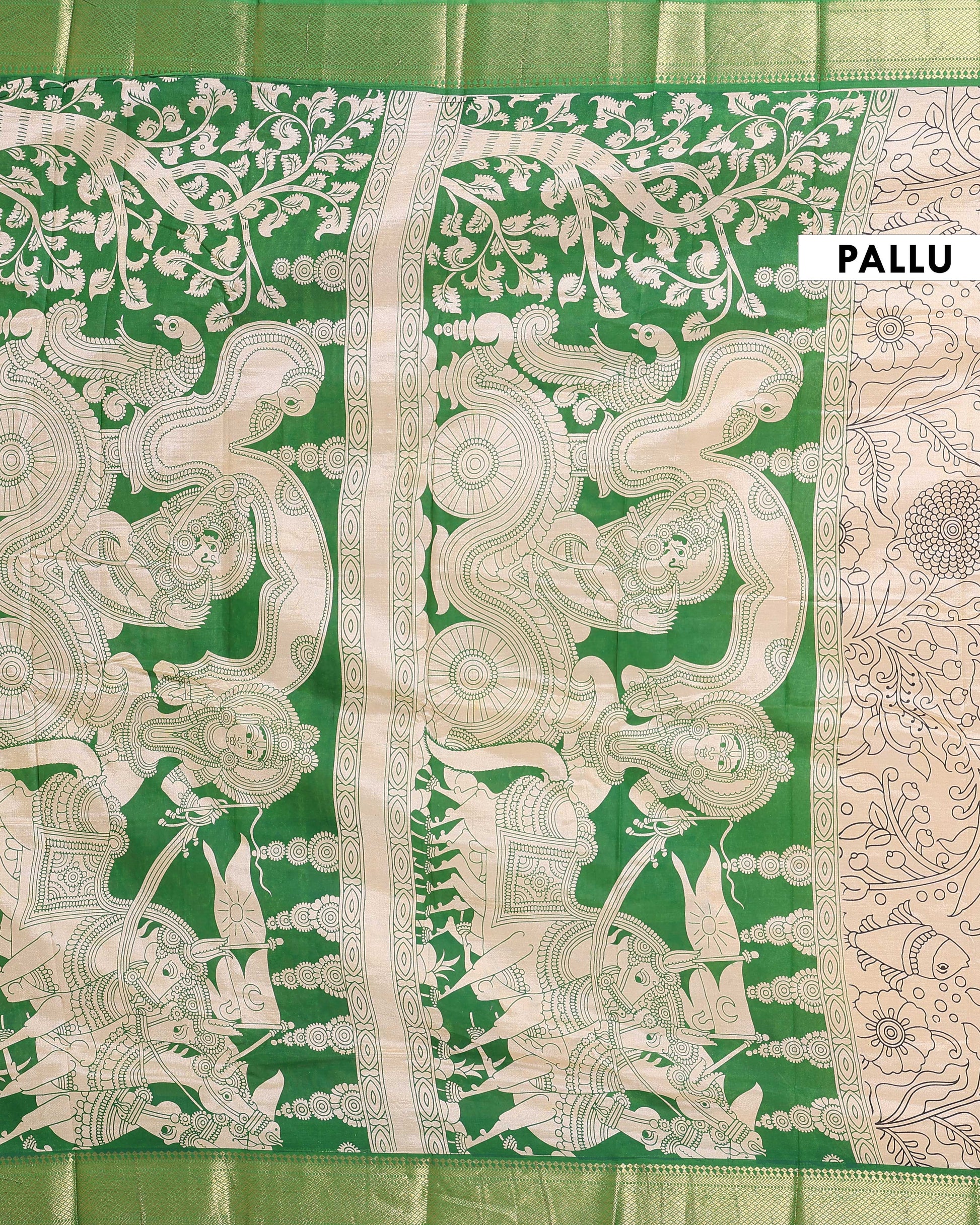 Elegant Mangalagiri Semi Silk Saree with Traditional Kalamkari-Inspired Motifs - Sandal-Pallu