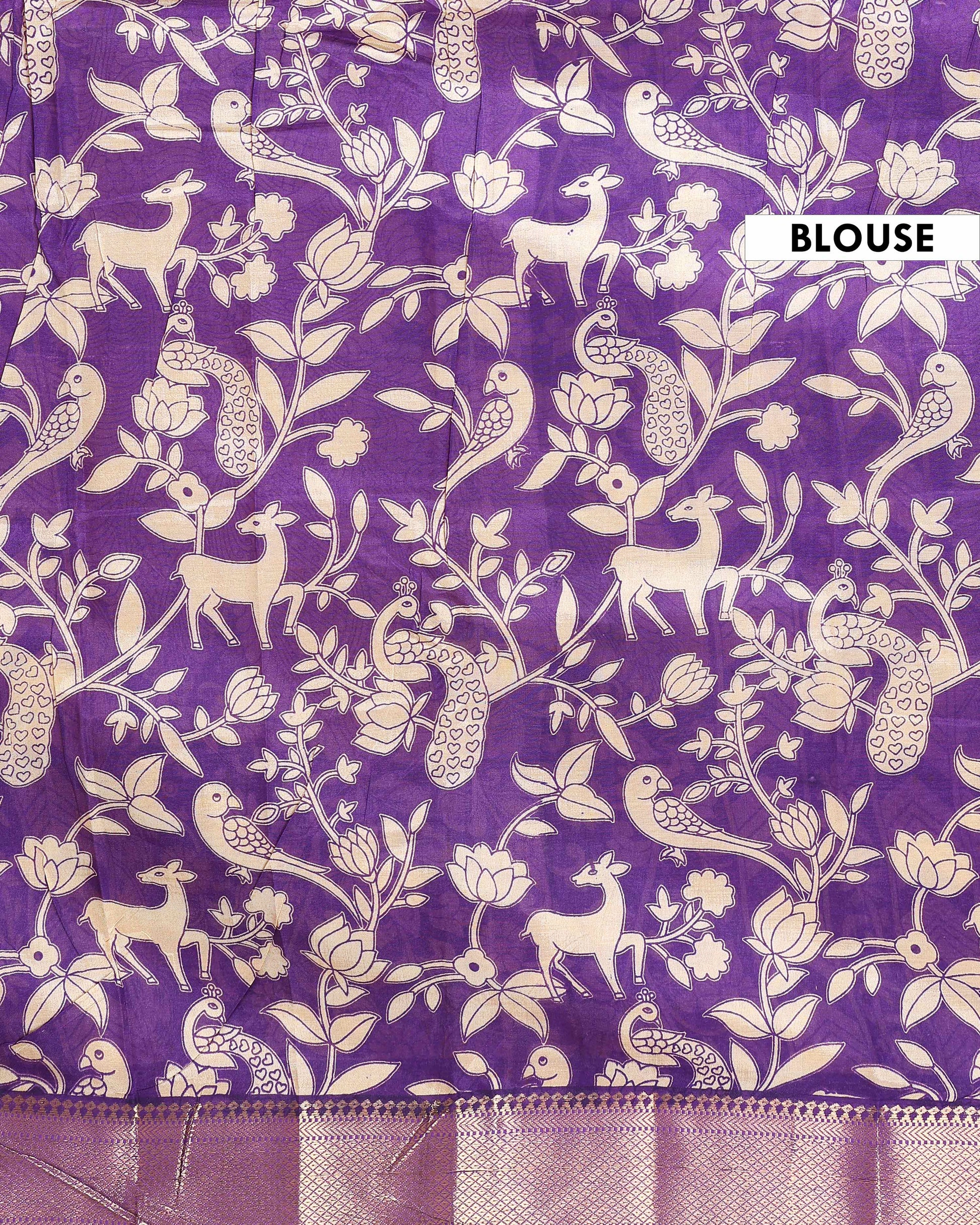 Elegant Mangalagiri Semi Silk Saree with Traditional Kalamkari-Inspired Motifs - Yellow-Blouse