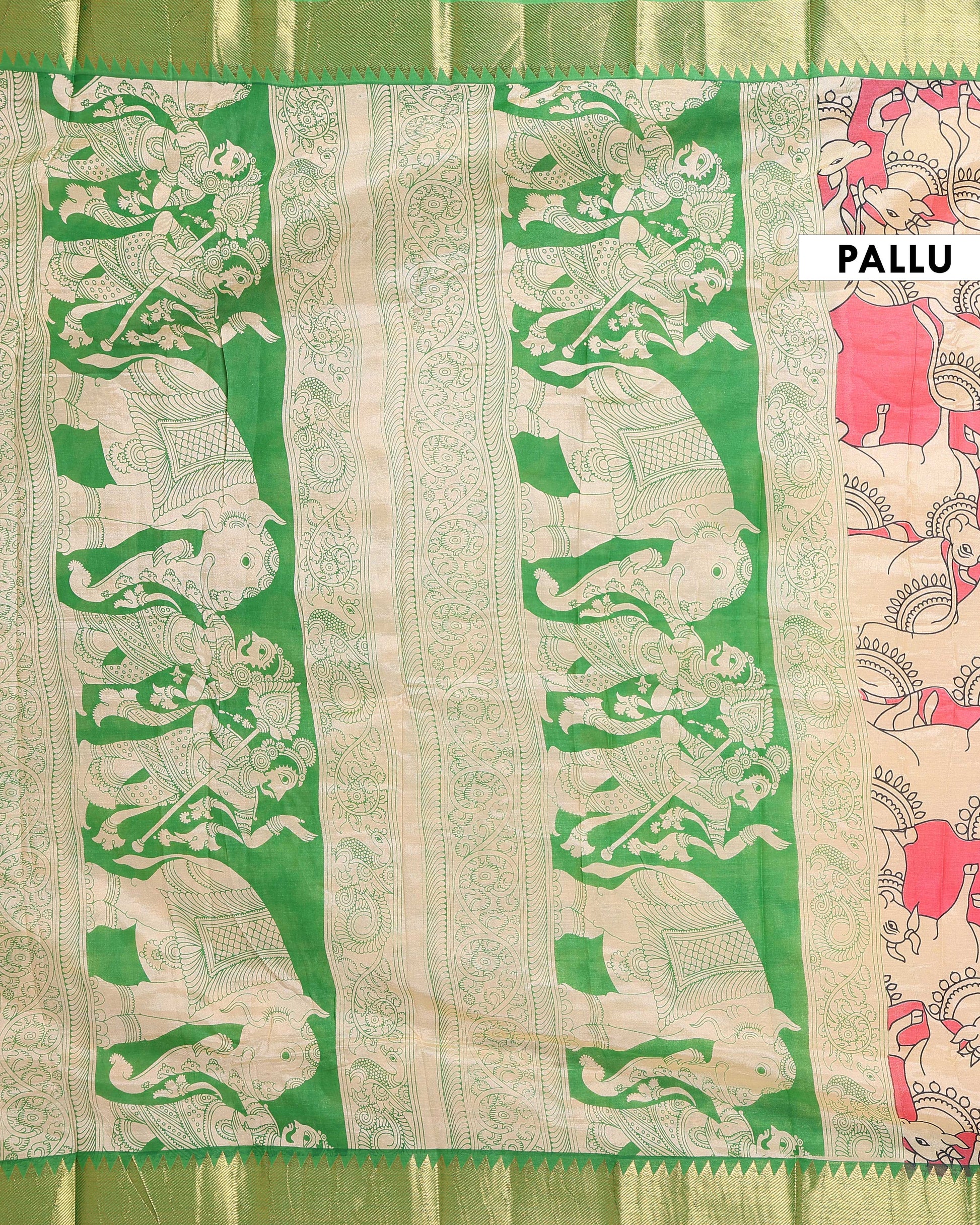 Elegant Mangalagiri Semi Silk Saree with Traditional Kalamkari Motifs - Cream-Pallu