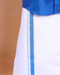 Elegant Men's Ethnic Full Sleeve Shirt & Dhoti Set with Traditional Border - Blue