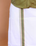 Elegant Men's Ethnic Full Sleeve Shirt & Dhoti Set with Traditional Border - Green