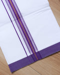 Elegant Men's Ethnic Full Sleeve Shirt & Dhoti Set with Traditional Border - Lavender-side