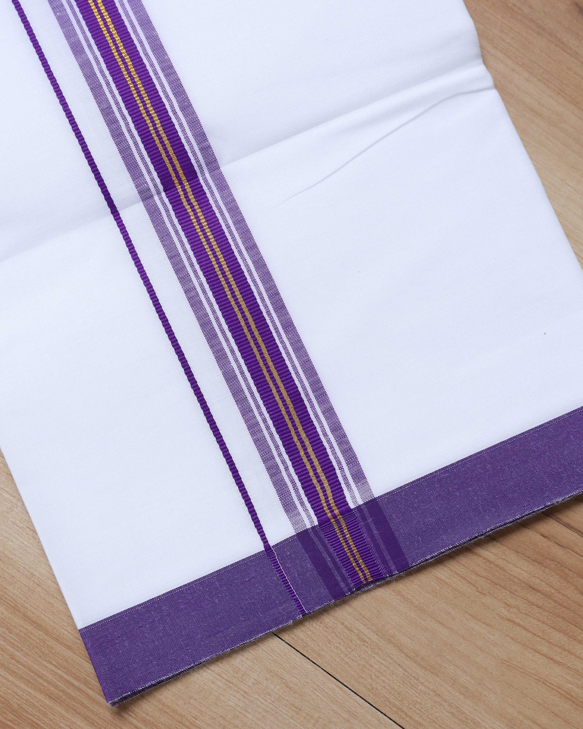 Elegant Men's Ethnic Full Sleeve Shirt & Dhoti Set with Traditional Border - Lavender-side