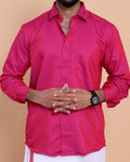 Elegant Men's Ethnic Full Sleeve Shirt & Dhoti Set with Traditional Border - Pink-front image