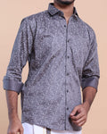 Elegant Men's Ethnic Full Sleeve Shirt & Dhoti Set with Zari Border - Grey