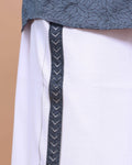 Elegant Men's Traditional Shirt and Dhoti Set with Woven Border - Grey