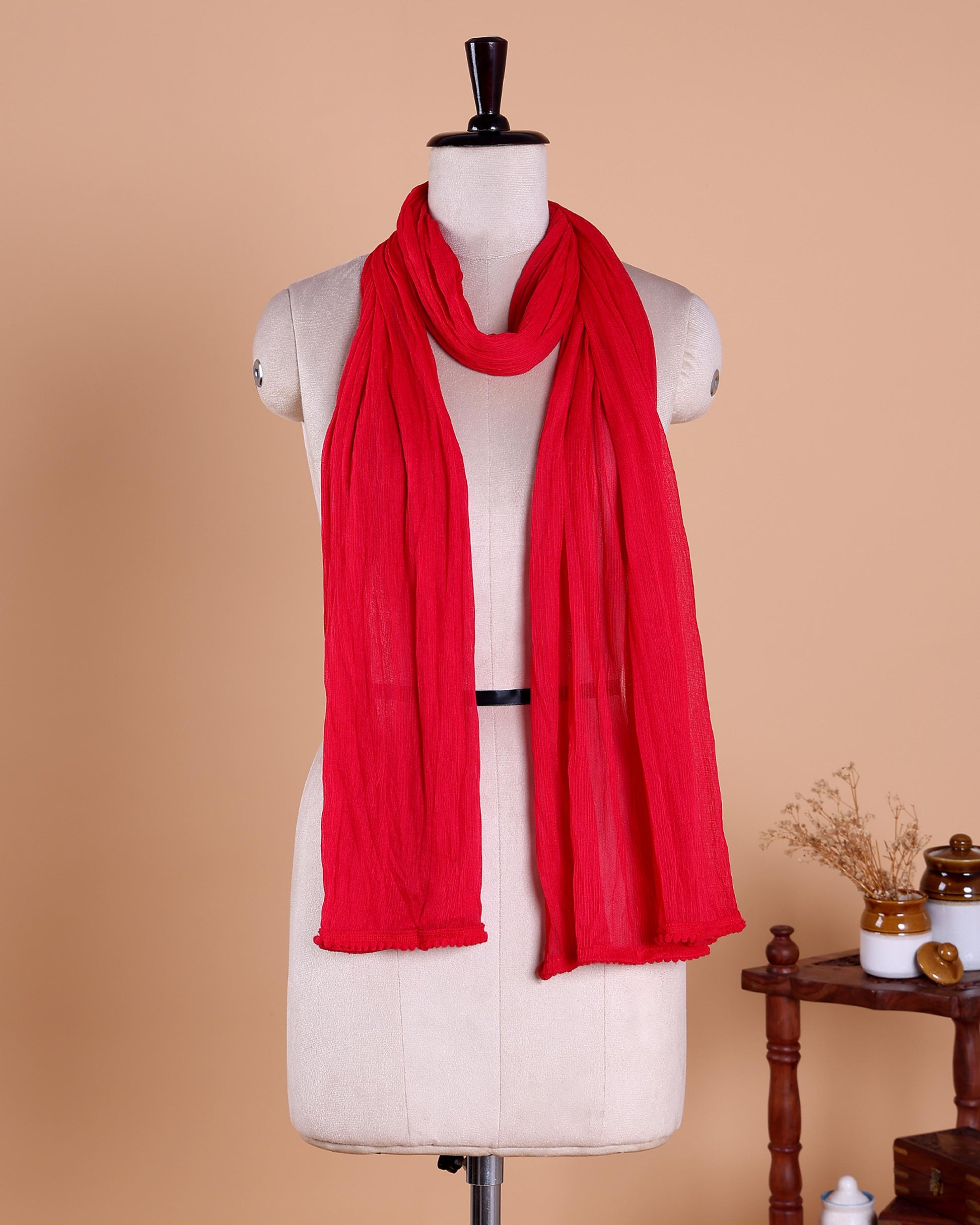 Elegant Minimalist Solid Women’s Dupatta with Soft Draping and Finished Edges - Red