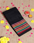 Elegant Narayanpet Cotton Saree Classic Temple Border and Striped Pallu - Black