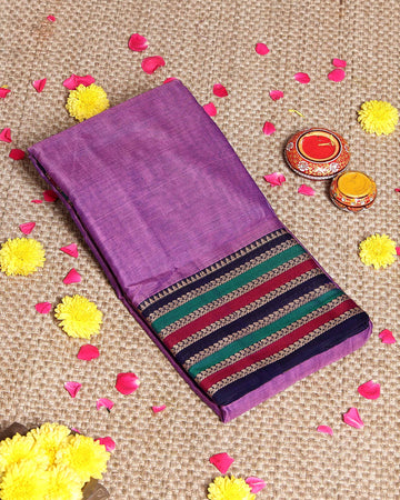 Elegant Narayanpet Cotton Saree Classic Temple Border and Striped Pallu - Purple