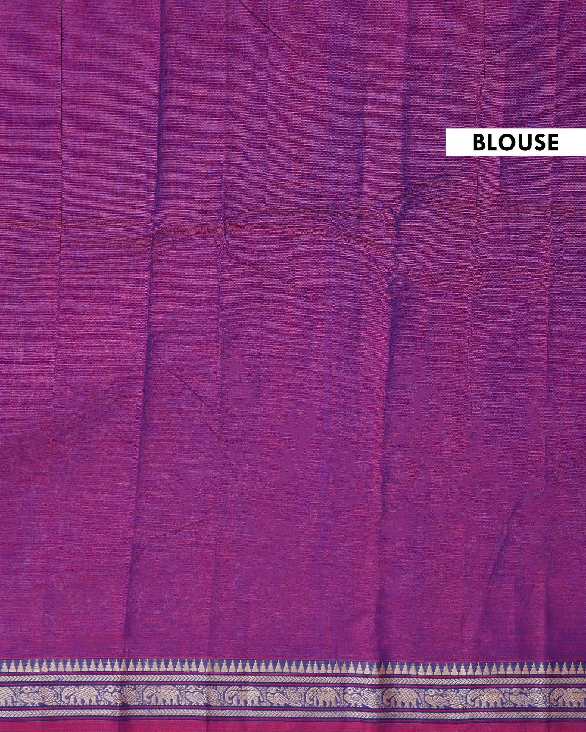 Elegant Narayanpet Cotton Saree with Traditional Temple Border Intricate Elephant Motif Zari Design & Classic Handloom Weave - Purple