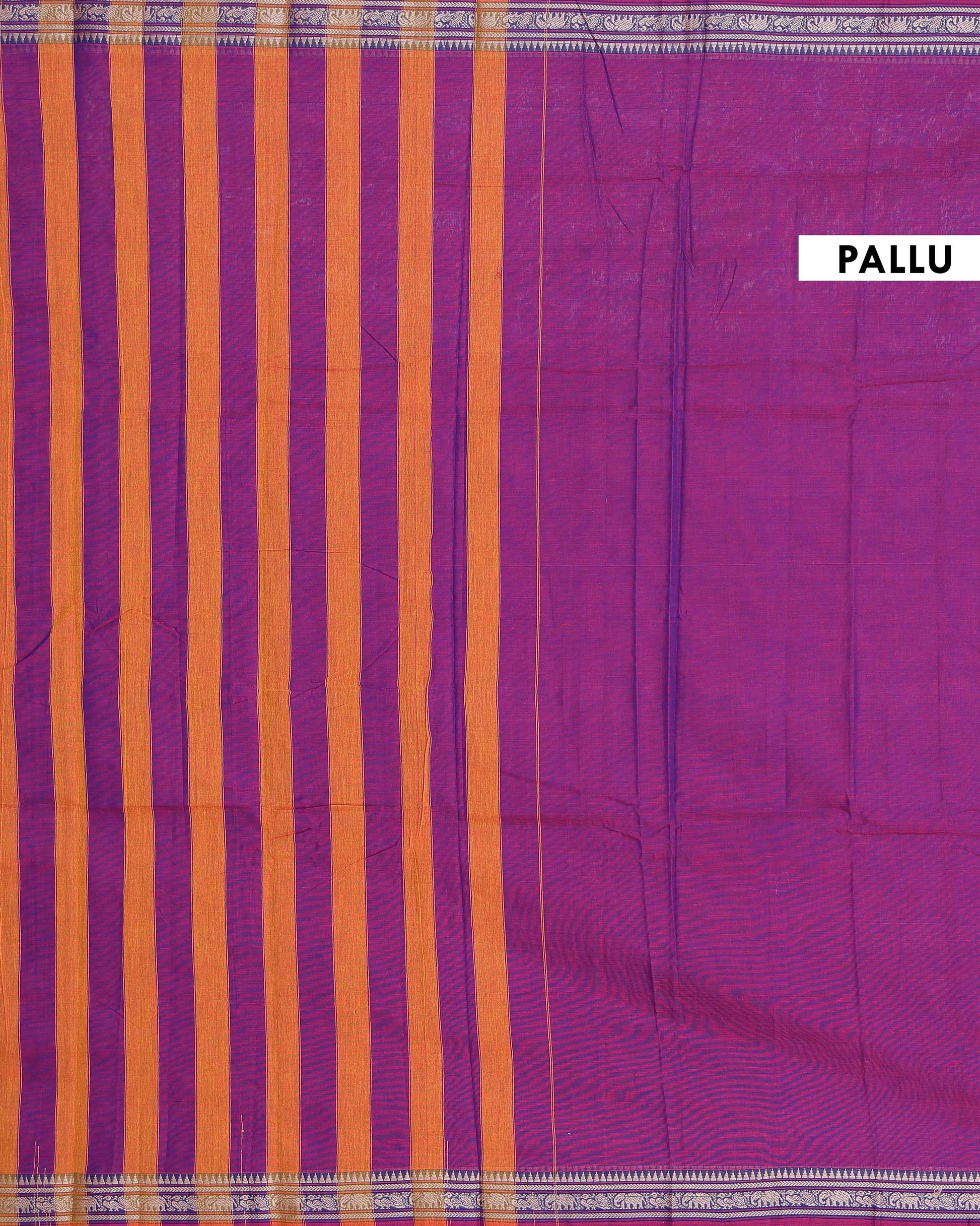 Elegant Narayanpet Cotton Saree with Traditional Temple Border Intricate Elephant Motif Zari Design & Classic Handloom Weave - Purple