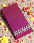Elegant Narayanpet Cotton Saree with Traditional Temple Border Intricate Elephant Motif Zari Design & Classic Handloom Weave - Purple