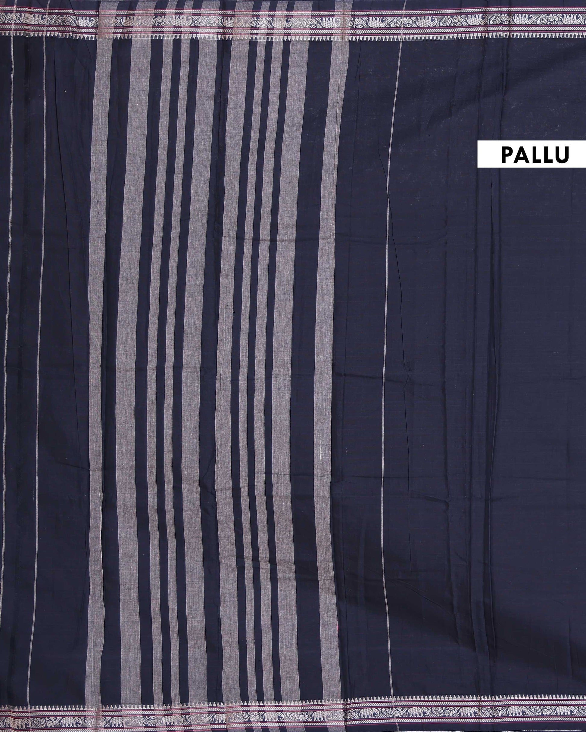 Elegant Narayanpet Cotton Saree with Traditional Temple Border Intricate Elephant Motif Zari Work - Black