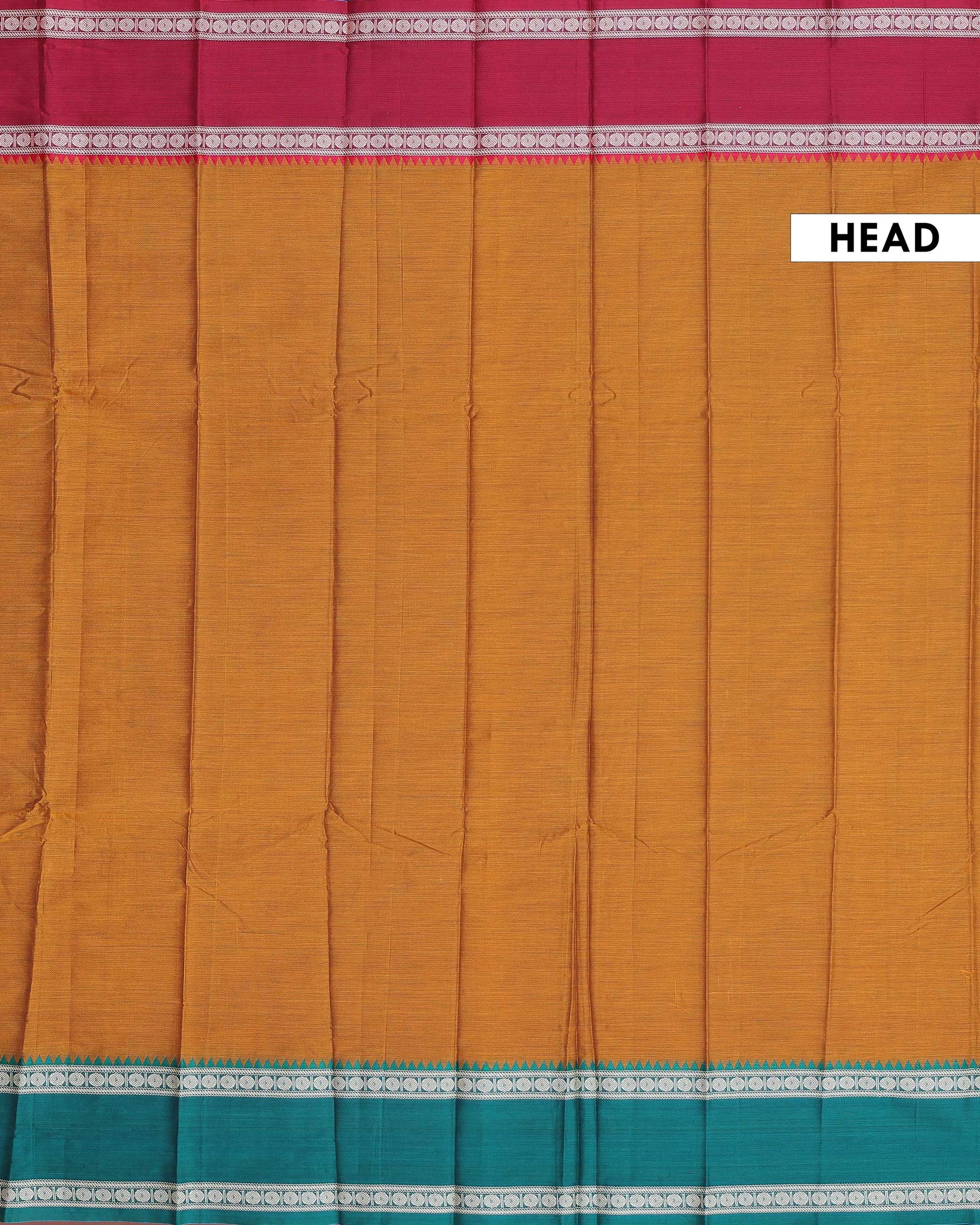 Elegant Narayanpet Handloom Cotton Saree with Contrast Temple Border Intricate Geometric Zari Motifs - Mustard