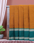 Elegant Narayanpet Handloom Cotton Saree with Contrast Temple Border Intricate Geometric Zari Motifs - Mustard