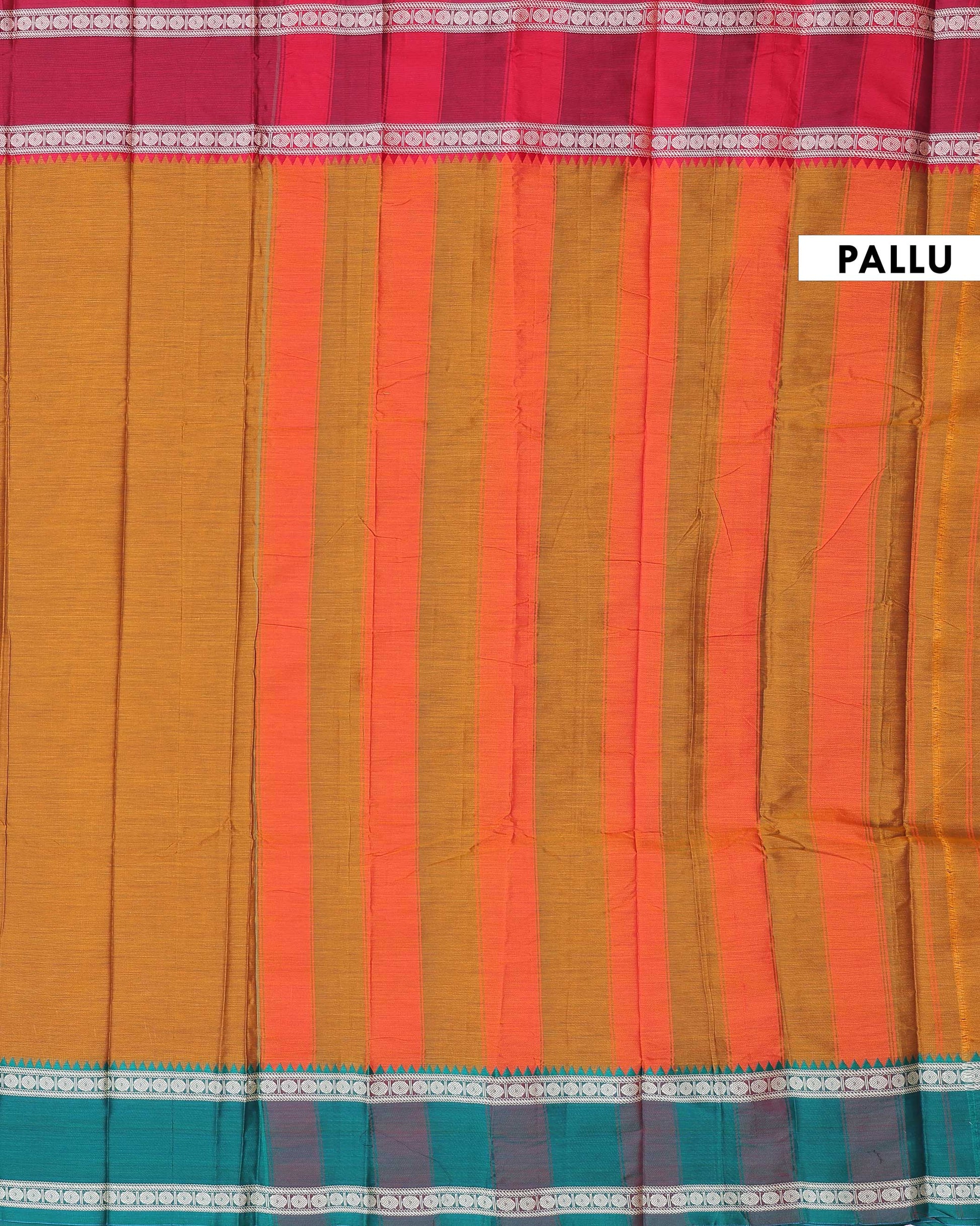 Elegant Narayanpet Handloom Cotton Saree with Contrast Temple Border Intricate Geometric Zari Motifs - Mustard