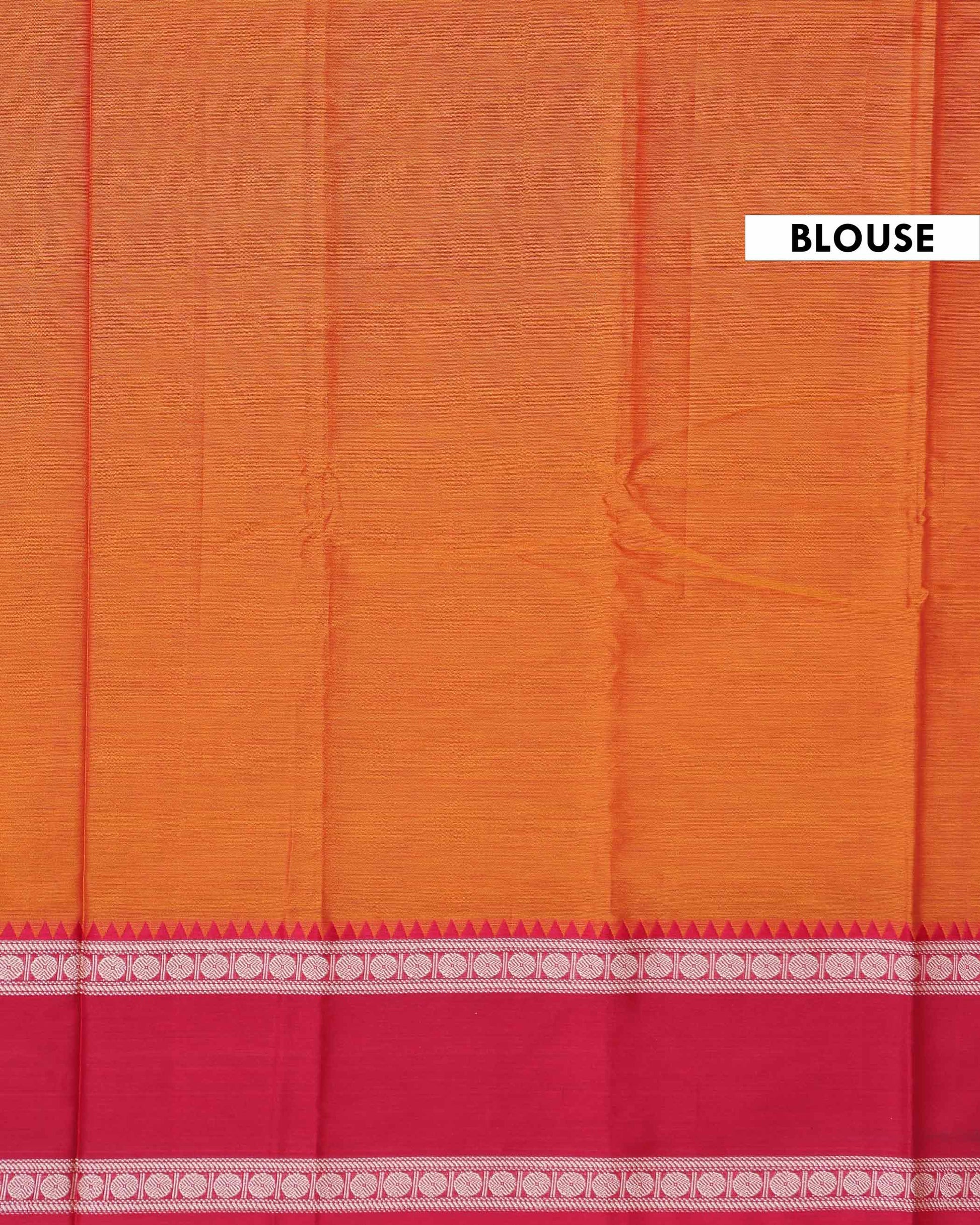 Elegant Narayanpet Handloom Cotton Saree with Contrast Temple Border Intricate Geometric Zari Motifs - Orange