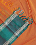 Elegant Narayanpet Handloom Cotton Saree with Contrast Temple Border Intricate Geometric Zari Motifs - Orange