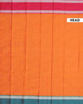 Elegant Narayanpet Handloom Cotton Saree with Contrast Temple Border Intricate Geometric Zari Motifs - Orange