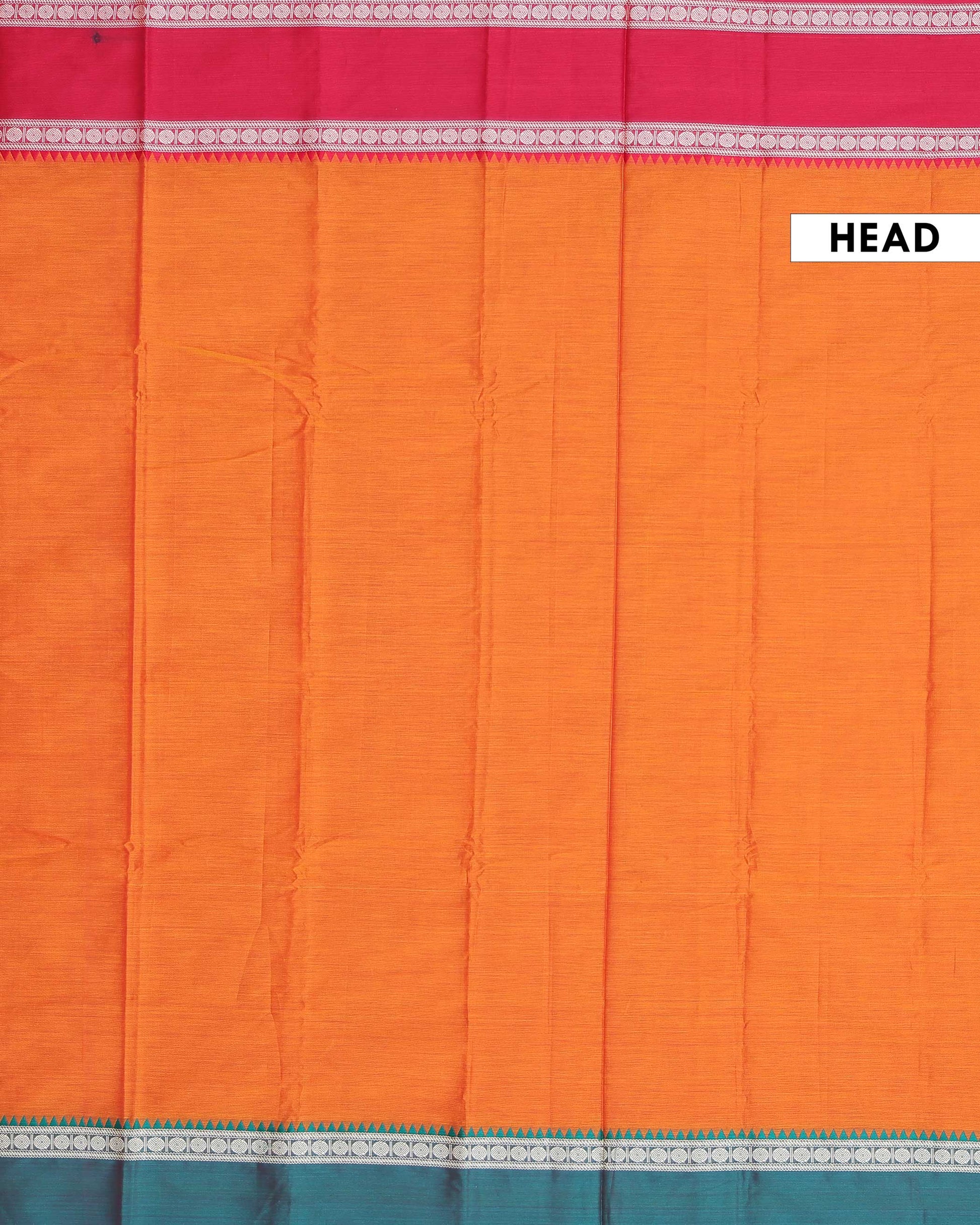 Elegant Narayanpet Handloom Cotton Saree with Contrast Temple Border Intricate Geometric Zari Motifs - Orange