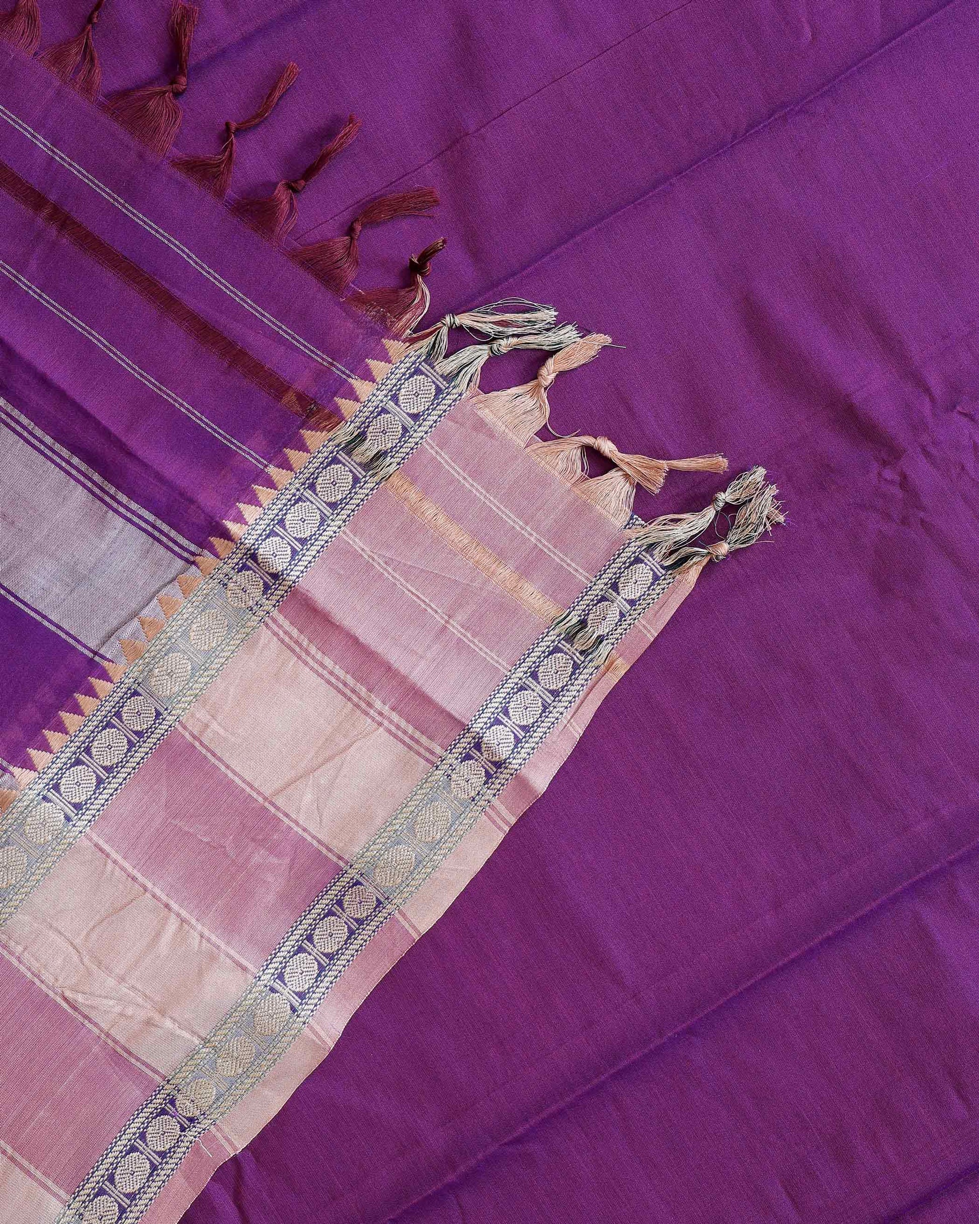 Elegant Narayanpet Handloom Cotton Saree with Contrast Temple Border Intricate Geometric Zari Motifs - Purple