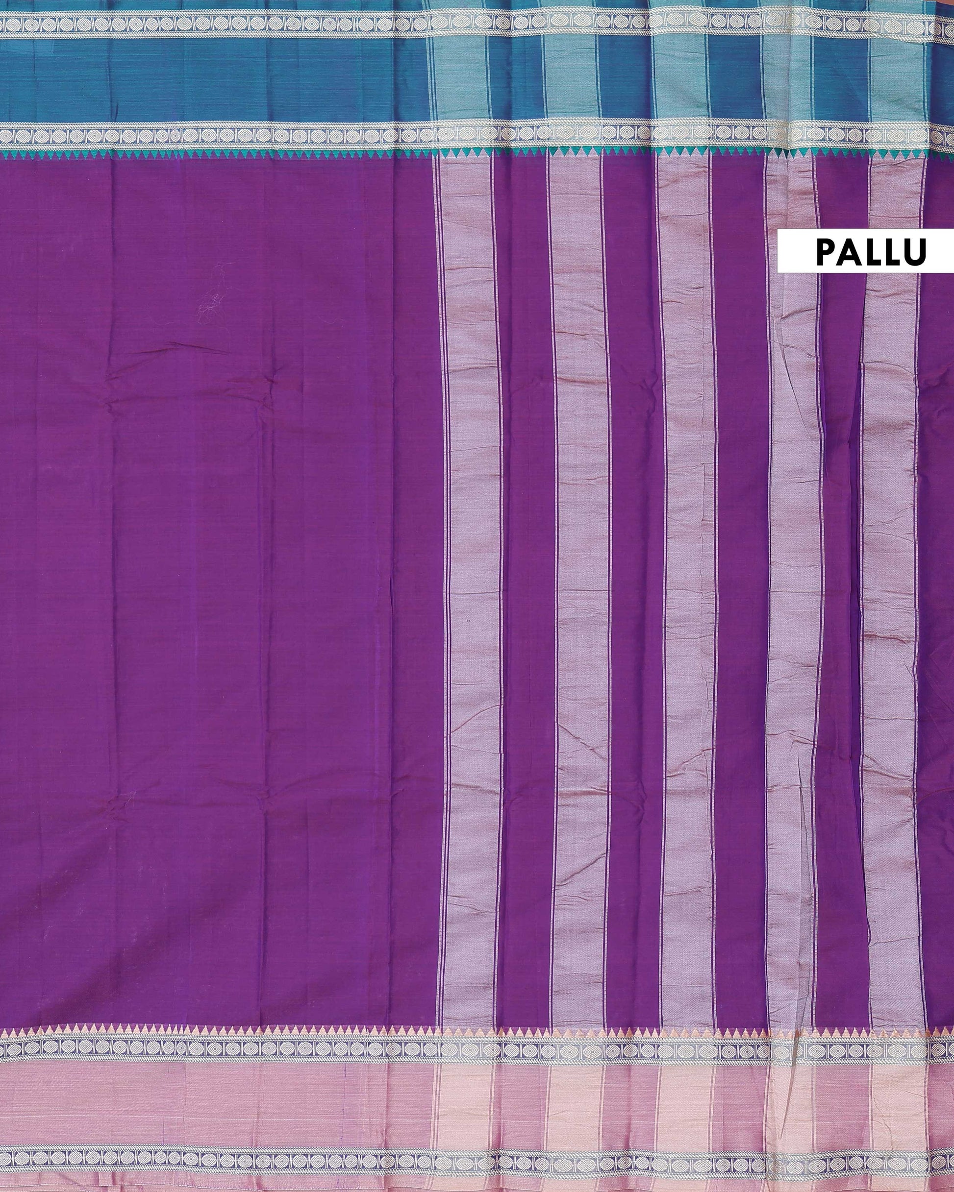 Elegant Narayanpet Handloom Cotton Saree with Contrast Temple Border Intricate Geometric Zari Motifs - Purple