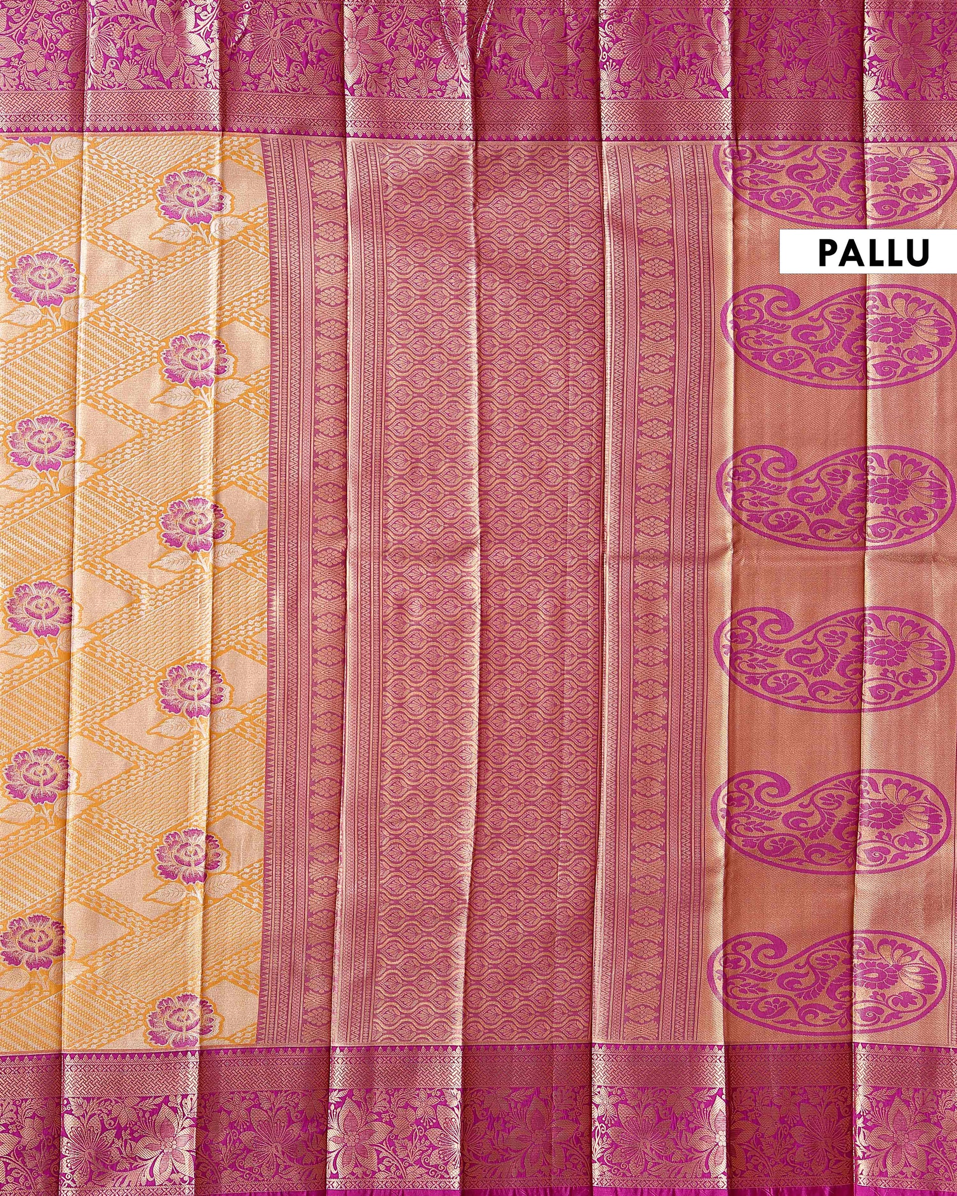 Elegant Niranjana Silk Saree All Over Woven Floral Motifs and Grand Zari Pallu - Yellow