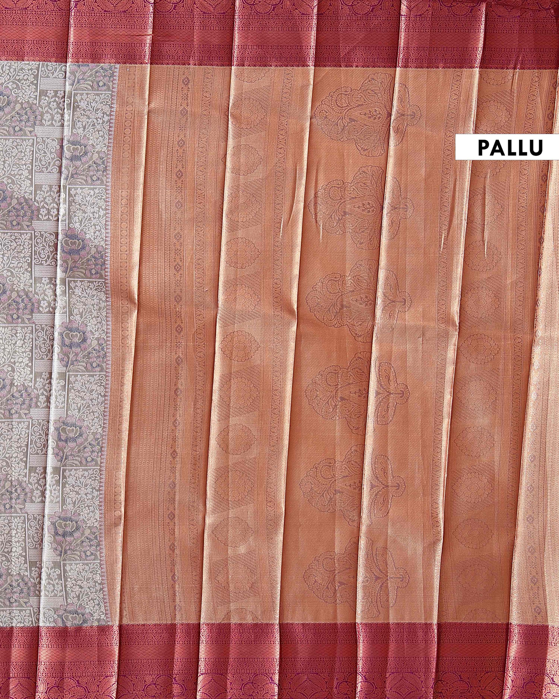 Elegant Niranjana Silk Saree Intricate All-Over Floral Weaving and Rich Traditional Border - Grey