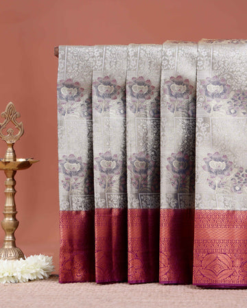 Elegant Niranjana Silk Saree Intricate All-Over Floral Weaving and Rich Traditional Border - Grey