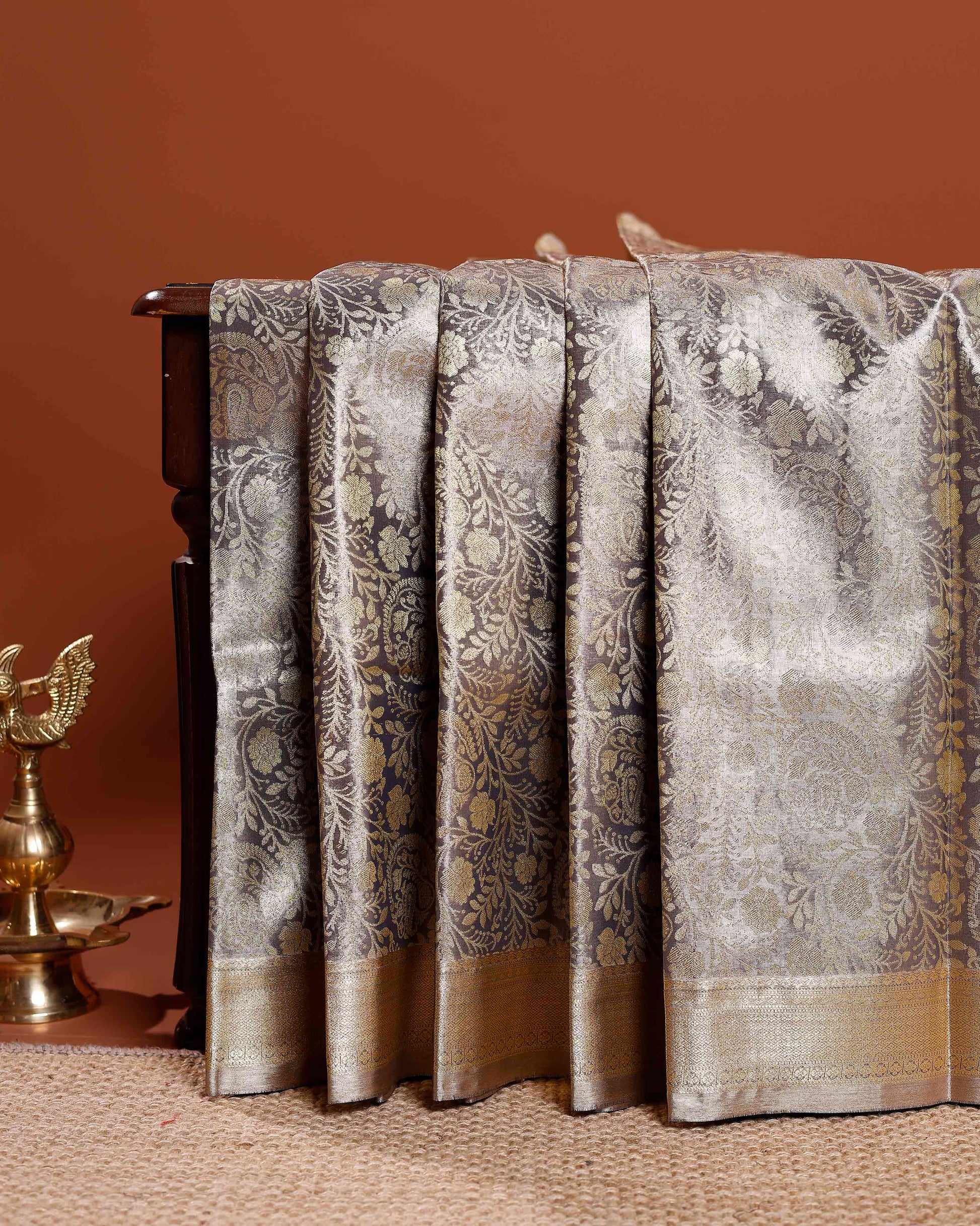 Elegant Niranjana Silk Saree with All-Over Zari Woven Floral Design and Rich Border - Brown