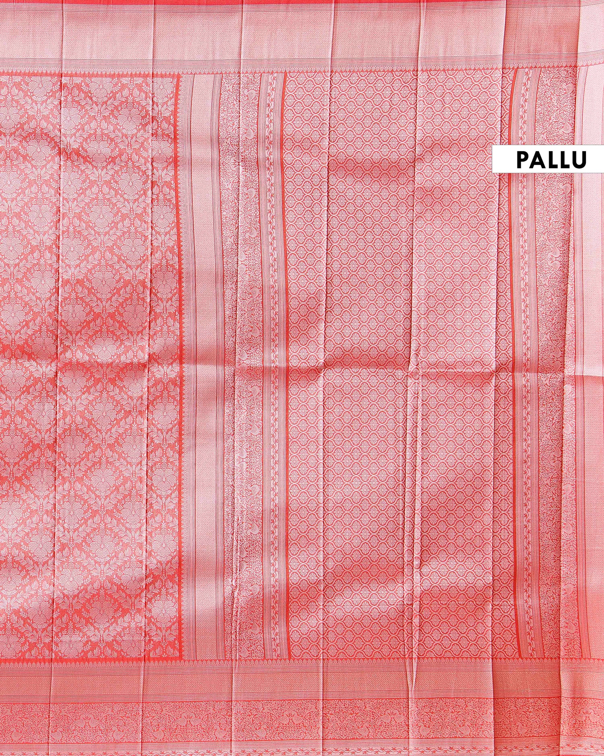 Elegant Niranjana Silk Saree with All Over Floral Zari Jacquard Weaving and Traditional Rich Border - Peach