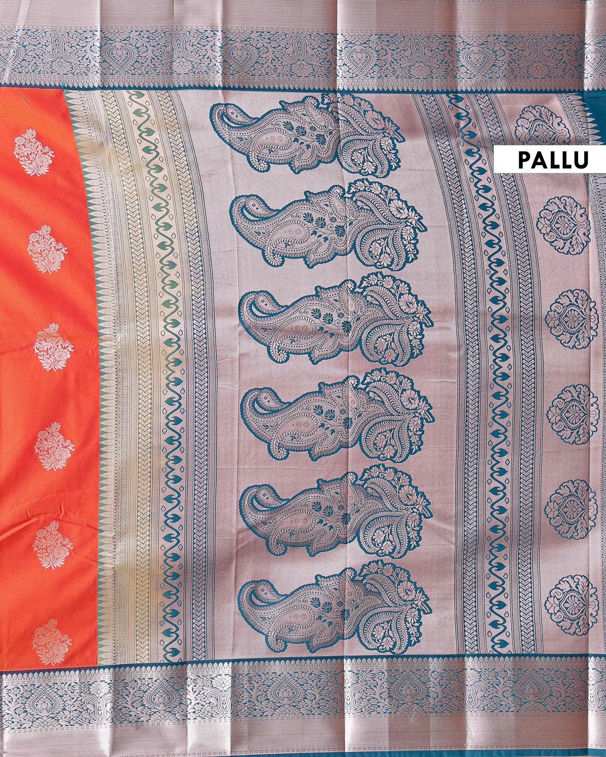 Elegant Niranjana Silk Saree with Intricate Floral Butta Weaving and Grand Traditional Zari Border - Orange