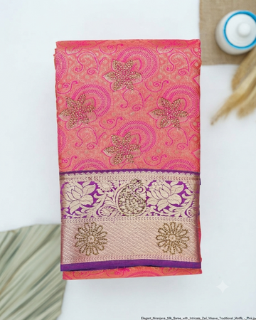 Elegant Niranjana Silk Saree with Intricate Zari Weave & Traditional Motifs - Pink
