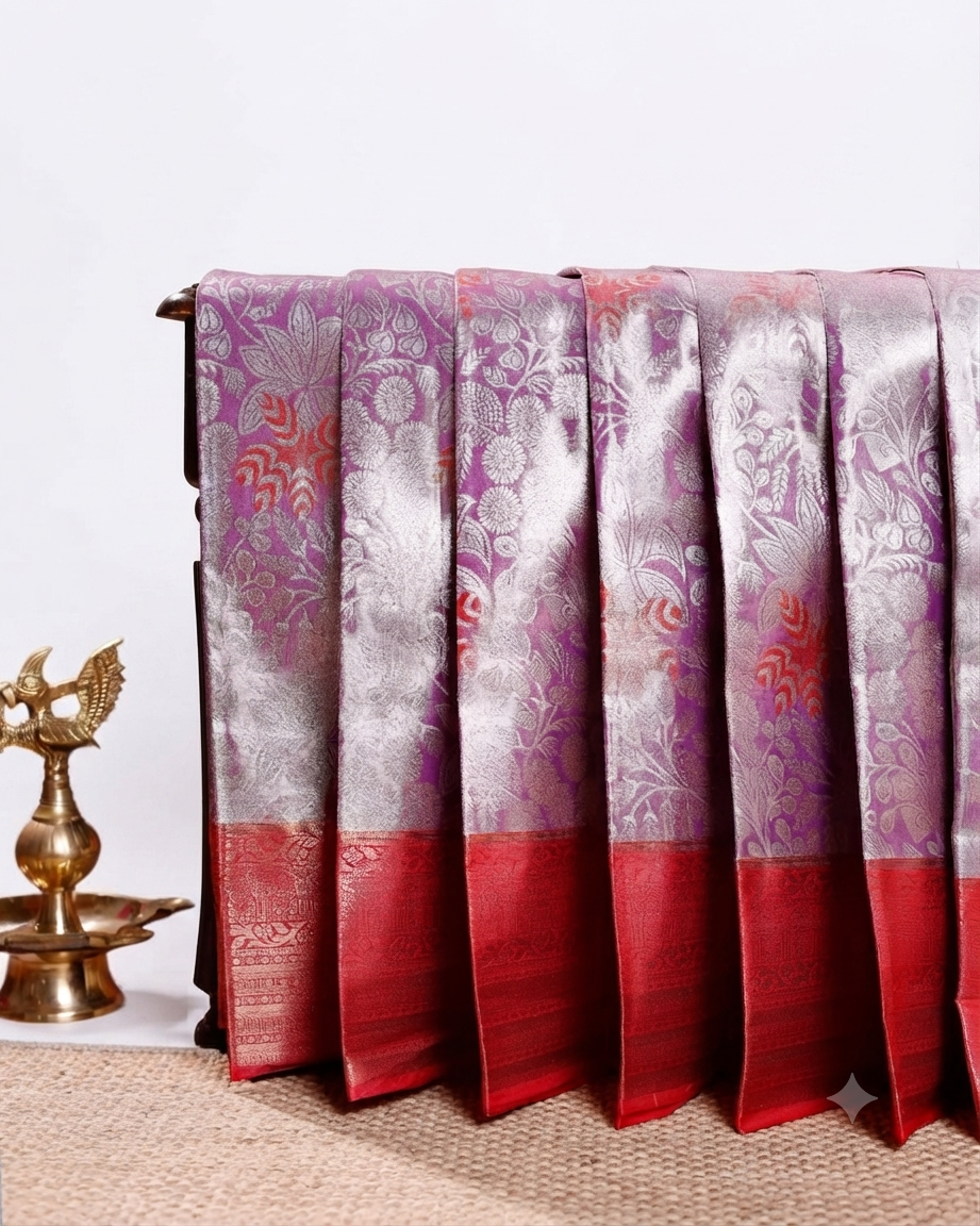 Elegant Niranjana Silk Saree with Intricate Zari Weave and Traditional Motifs - Purple
