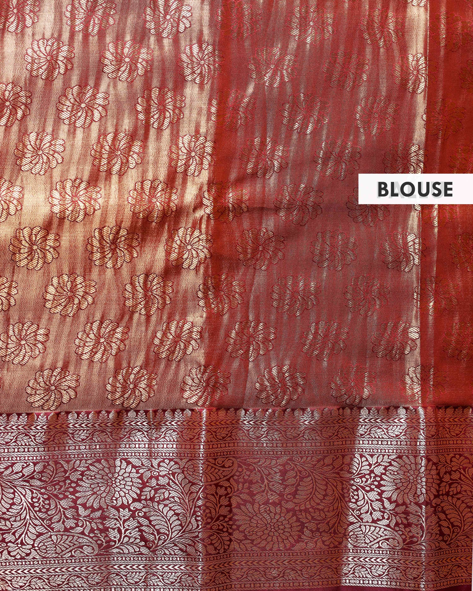 Elegant Niranjana Silk Saree with Intricate Zari Weaving and Contrasting Floral Border - Brown-Blouse