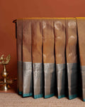 Elegant Niranjana Silk Saree with Striped Body, Zari Buttas and Elegant Contrast Border - Golden Brown