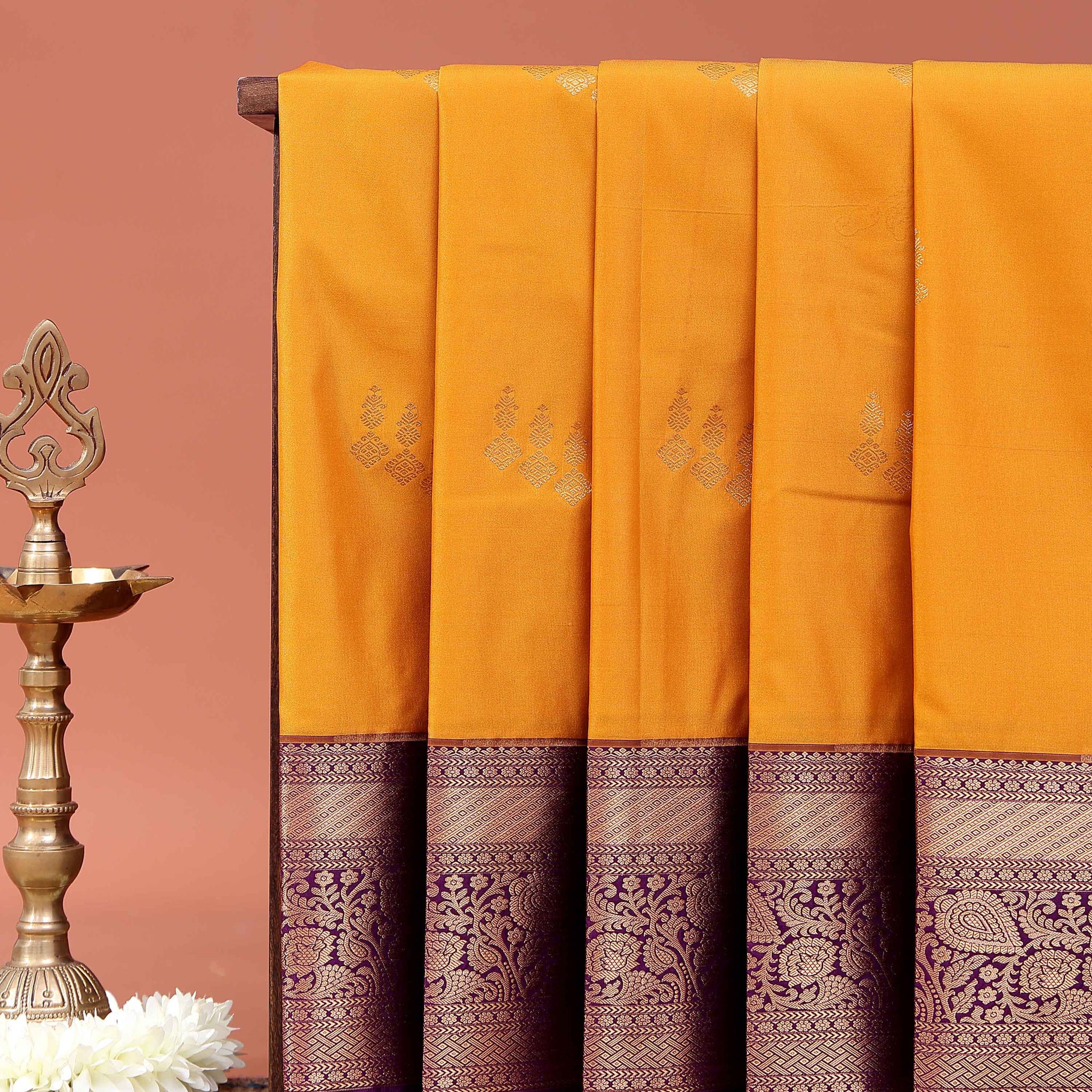 Elegant Niranjana Silk Saree with Subtle Zari Buttas and Grand Brocade Traditional Border - Yellow