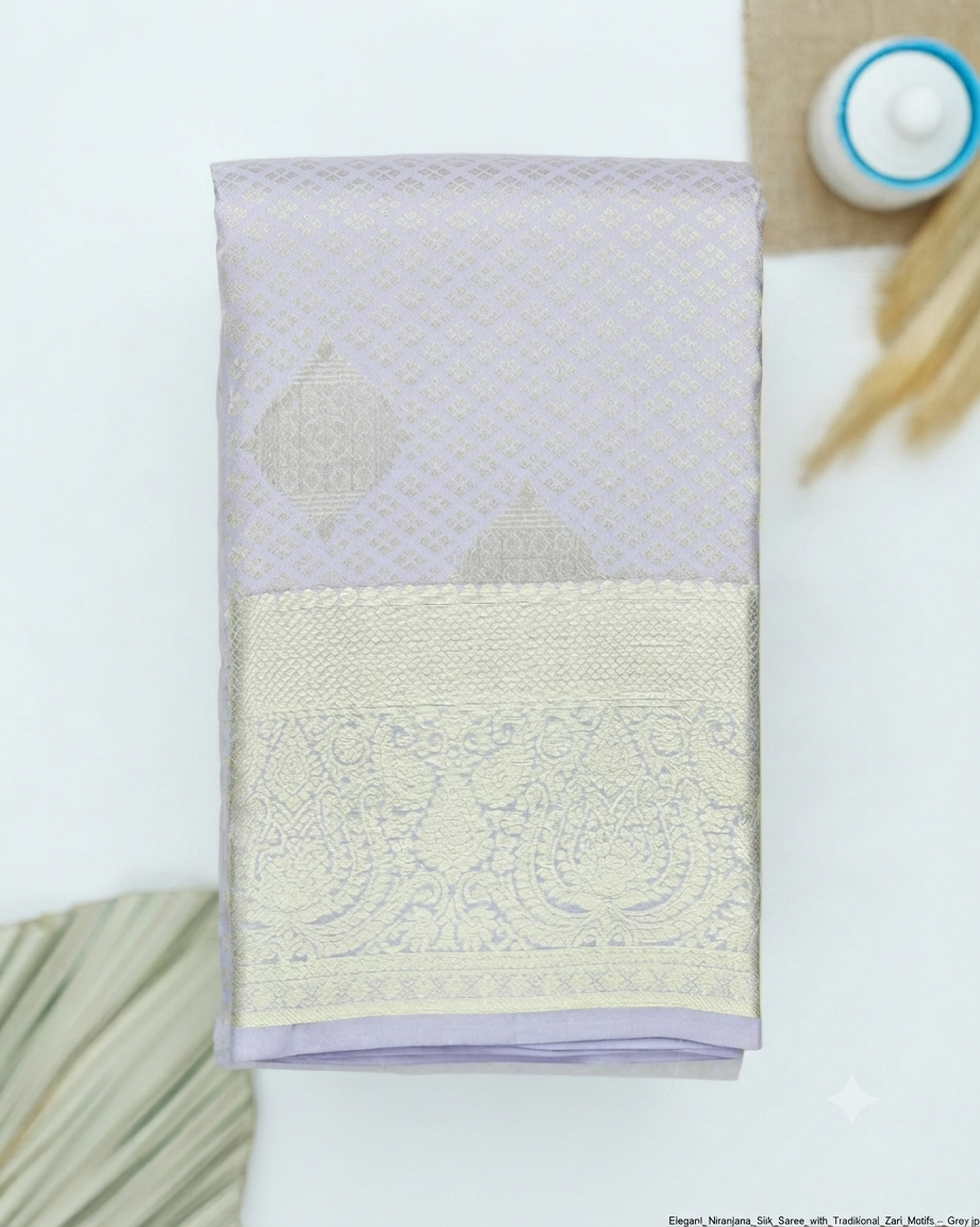 Elegant Niranjana Silk Saree with Traditional Zari Motifs - Grey