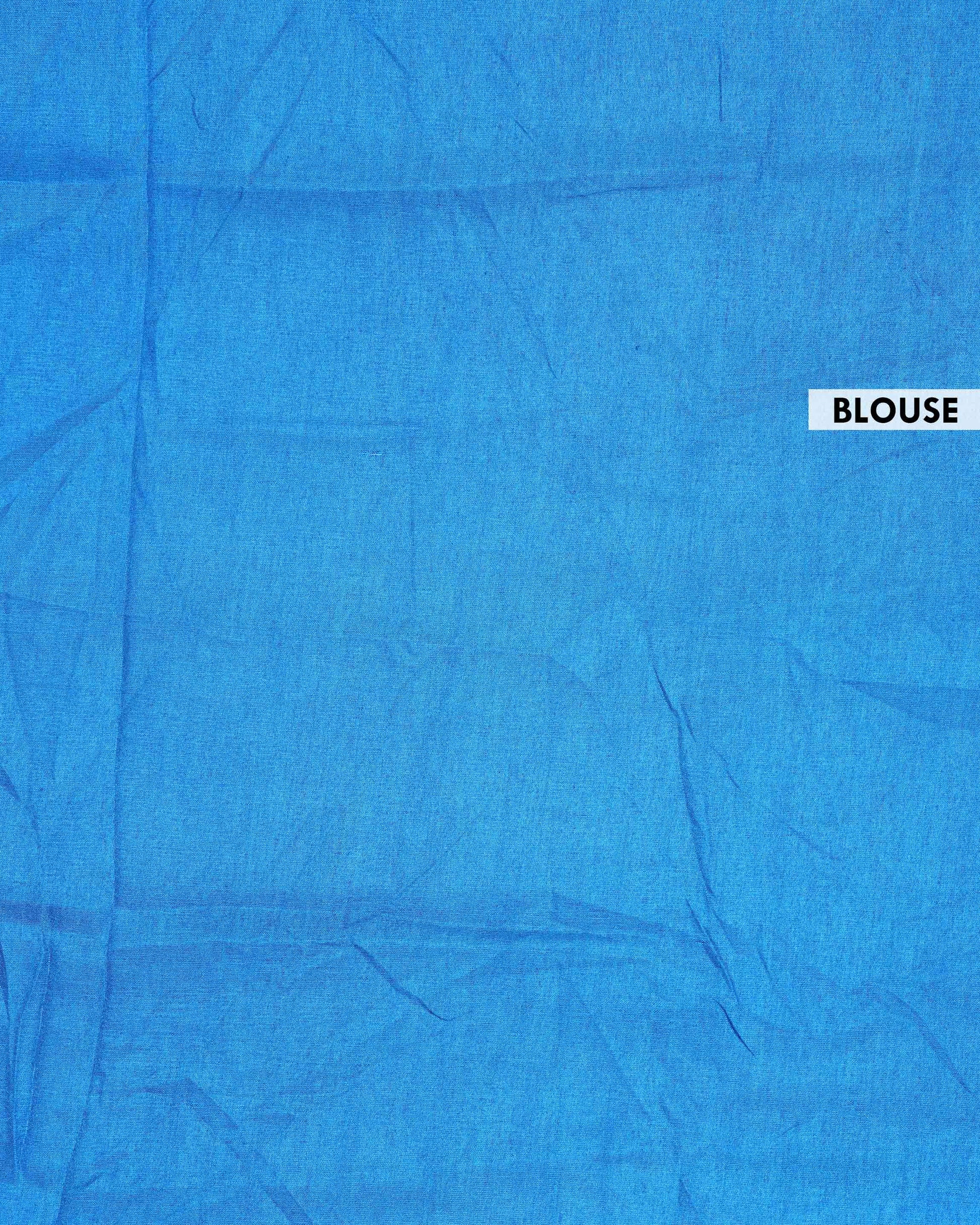 Elegant Paisley Floral Jacquard Art Silk Saree with Woven Border and All-Over Intricate Motif Design - Blue-Blouse