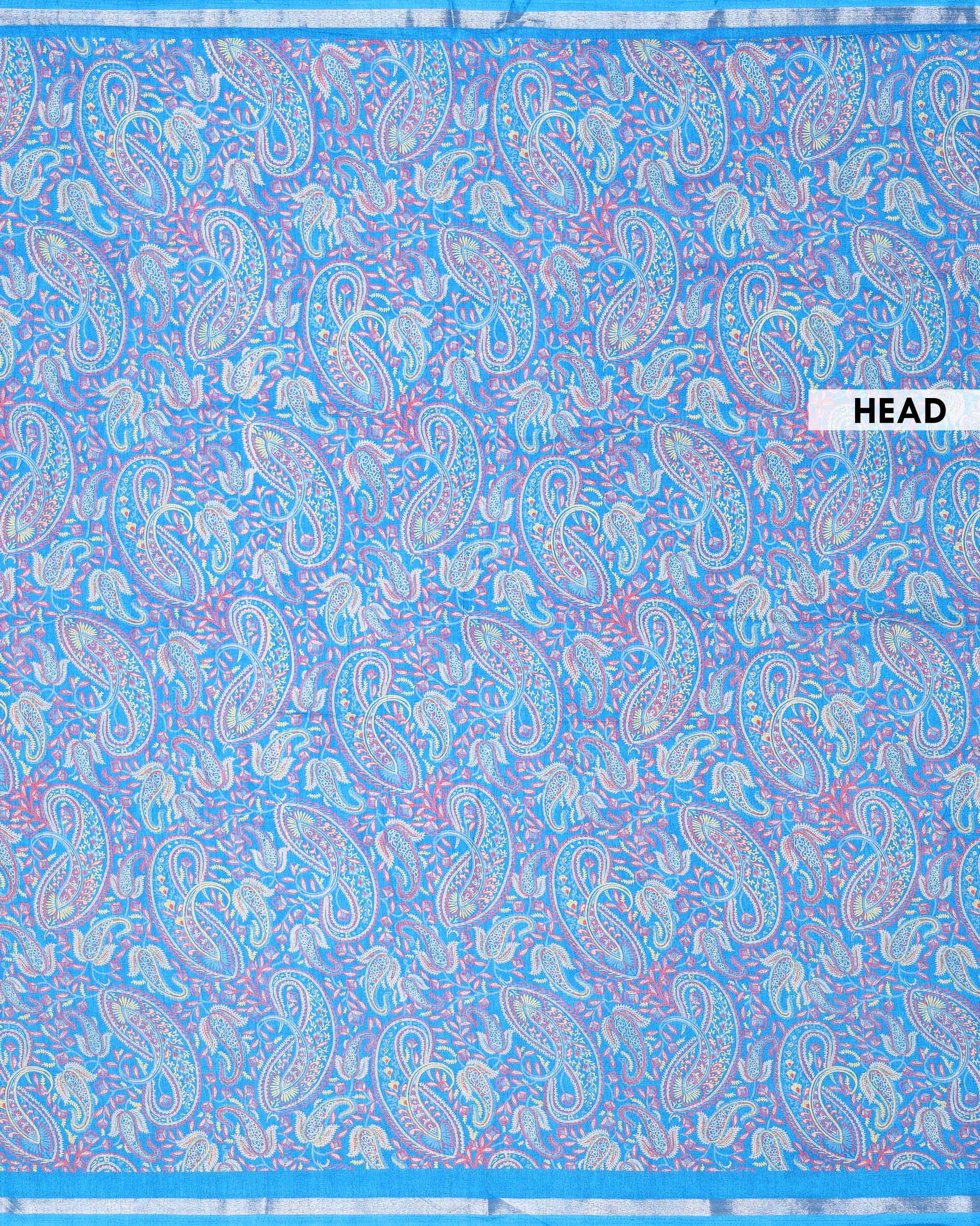 Elegant Paisley Floral Jacquard Art Silk Saree with Woven Border and All-Over Intricate Motif Design - Blue-Head